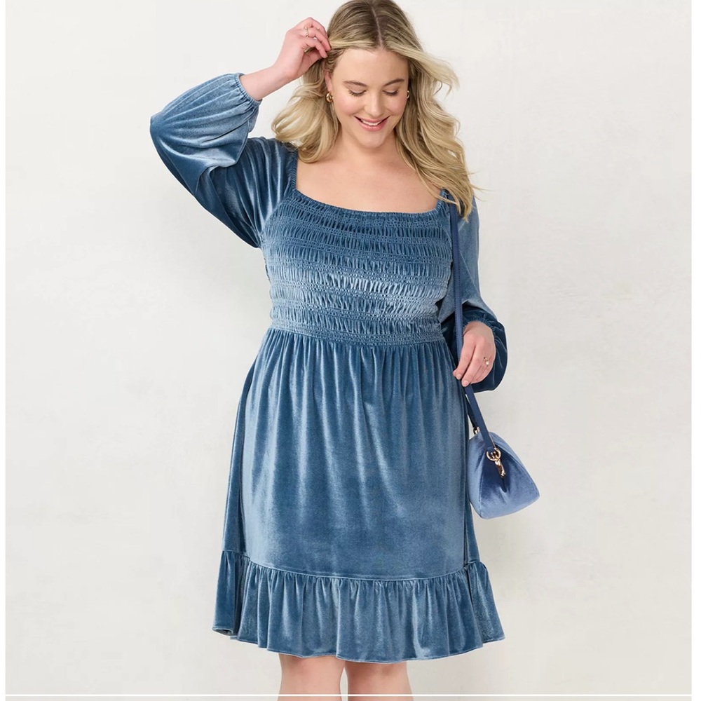 NWT LC Lauren Conrad Long Sleeve Smocked Mini Dress